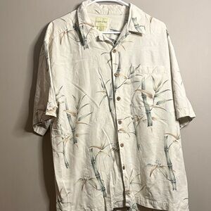 Joseph & Feiss Men's Bamboo Print Shirt - Cream and Green 100% Silk